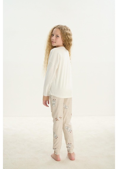 Kız Çocuk Uzun Kol Ekru Pijama Takım C2t4n7o8 001