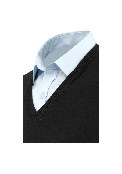 Çizgi Triko Erkek V Yaka Süveter Çelik Örgü Regular Kalıp 5200h Bgl-st04962 Siyah