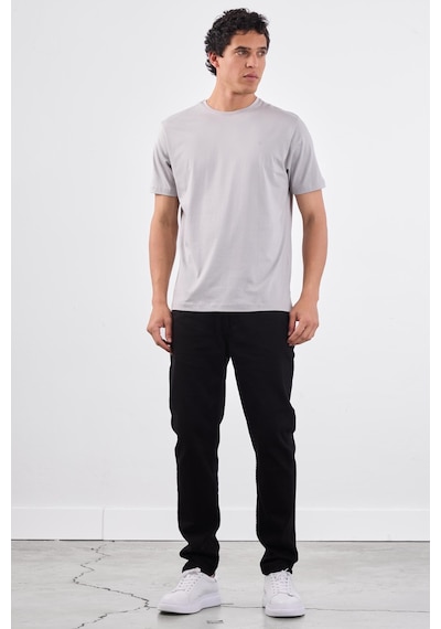 Dufy Gri Bisiklet Yaka Pamuklu Düz Renk Slim Fit Erkek T-shirt Gri