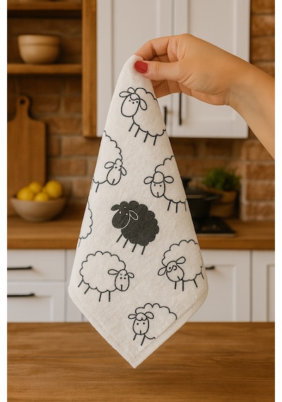 Kitchen Dijital Baskı Pamuklu Tekli Mutfak Havlusu Siyah