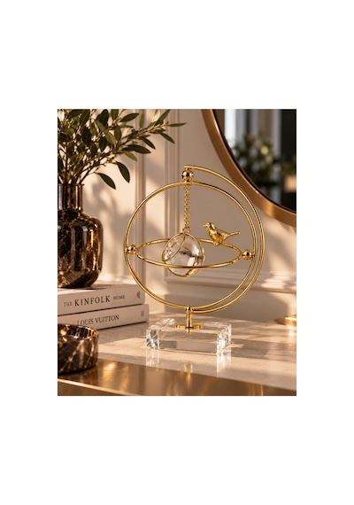 Sleep Nova Gold Kuş Figürlü Kristal Küre Dekoratif Masa Objesi