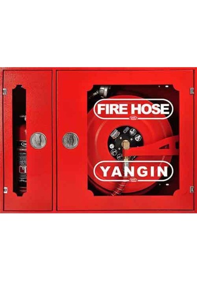 Yangın Dolabı 70x90x23 Ölçülerinde 1 20 Mt Kauçuk Hortumlu 1''vanalı Sac Kapaklı Tüp Bölmeli