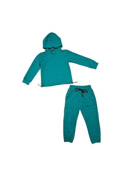 Mnk Baby & Kids Kapşonlu Beli Lastik Detaylı Kız Çocuk Günlük Eşofman Takımı 2 İplik Mnk0665 Yesil