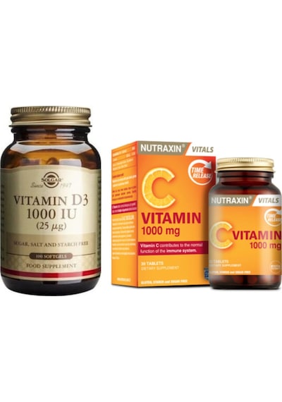 Solgar D3 Vitamini 1000 Iu 100 Yumuşak Kapsül + Nutraxin C Vitamini 1000 Mg 30 Tablet