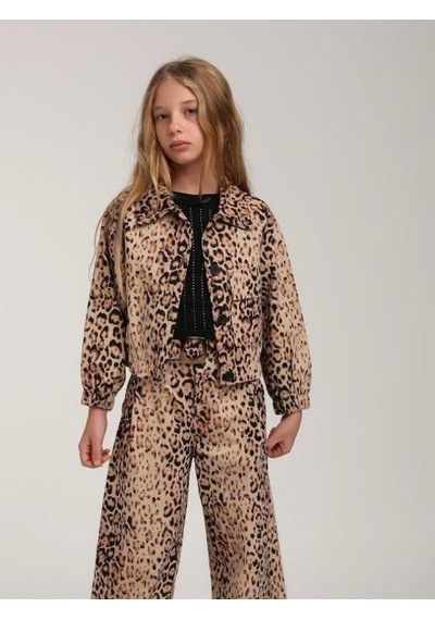 Escabel Kız Çocuk Leopar Desenli Tek Cepli Ceket-15592 Kahverengi