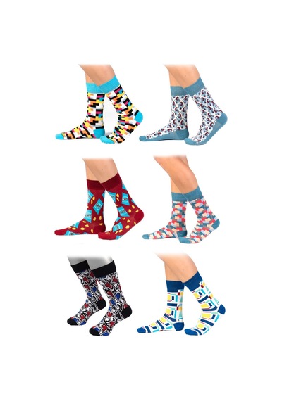 Ozzy Socks Erkek Çok Renkli Desenli Organik Pamuklu 6'lı Dikişsiz Çorap Çok Renkli