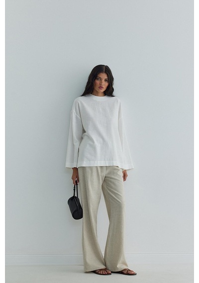Suud Collection Ekru Kavala Keten Bluz BEYAZ