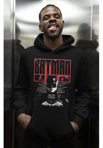 Sevbano Tasarım Kahraman Batman Baskılı Unisex Oversize Film Hoodie Siyah