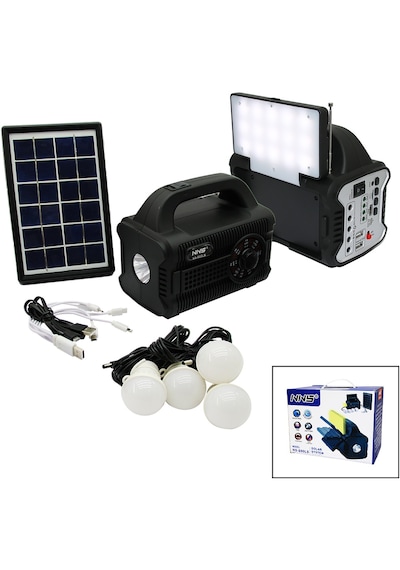 3ın1 - Solar 2in1 Sabit+oynar Başlı El Feneri - Radyo - Mp3 Bluetooth - Usb/ Tf Port - 4 Parça Ampu Açık Ahşap