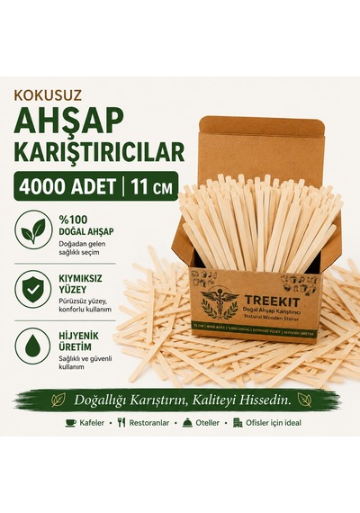 Ahşap Tahta Çay Kahve Karıştırıcı 11 Cm 4000 Adet %100 Doğal Açık Ahşap