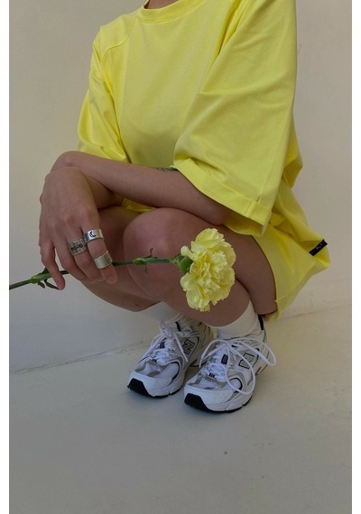 Sarı Oversize Basic Kadın Tişört Sarı