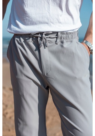 Madmext Boyalı Gri Beli Lastikli Relaxed Fit Jakarlı Erkek Pantolon E6593 Açık Gri