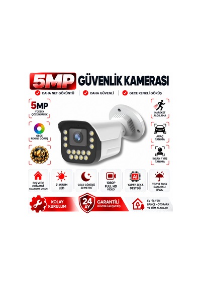 9 Kameralı Sesli Güvenlik Kamerası Seti 5mp Yapay Zeka Gece Renkli Görüş 21 Warm Led Ultra Hd 915ws