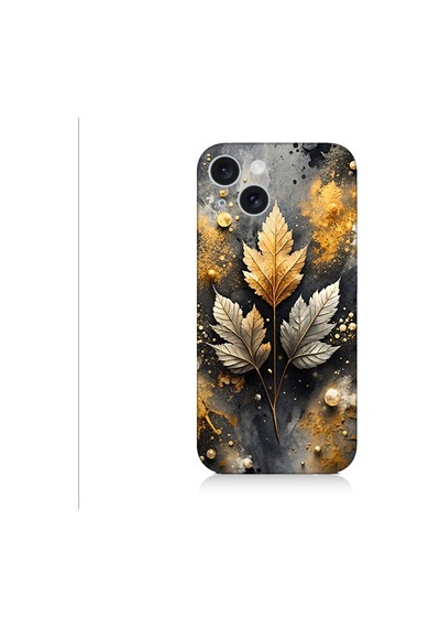 Apple Uyumlu iPhone 15 Plus Altın Yapraklar Desenli Silikon Kılıf Silikon