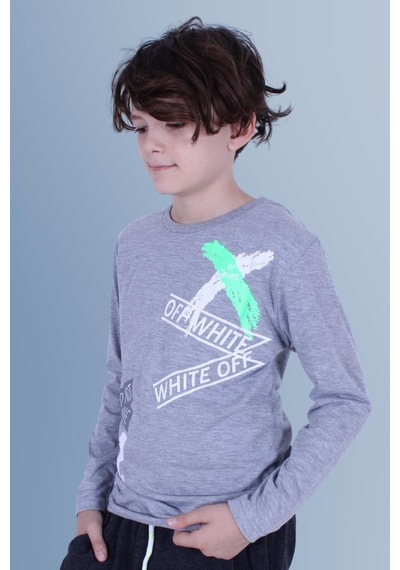 Panios Kids X Baskılı Uzun Kollu Erkek Çocuk Gri Sweatshirt Gri