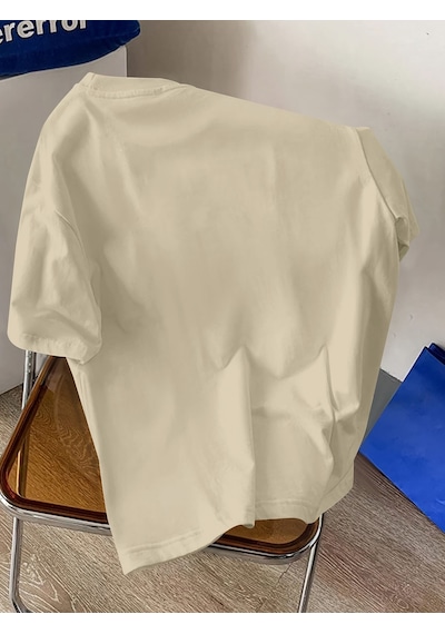 Unisex W Baskılı Tasarım Tshirt Bej