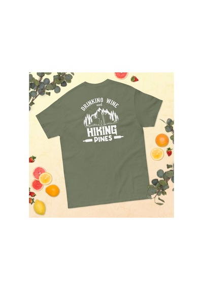 Wildstyle Drinking Wine And Hiking Pines Doğa Yürüyüşü Baskılı Unisex Pamuklu Tişört Haki