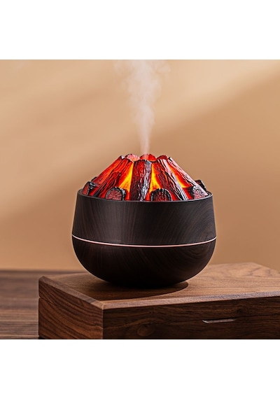 Ultrasonik Hava Nemlendirici Aroma Difüzörü Led Işıklı 300ml Buhar Makinesi Koku Yayıcı Oda Nemlendirici Ateş Efektli 001