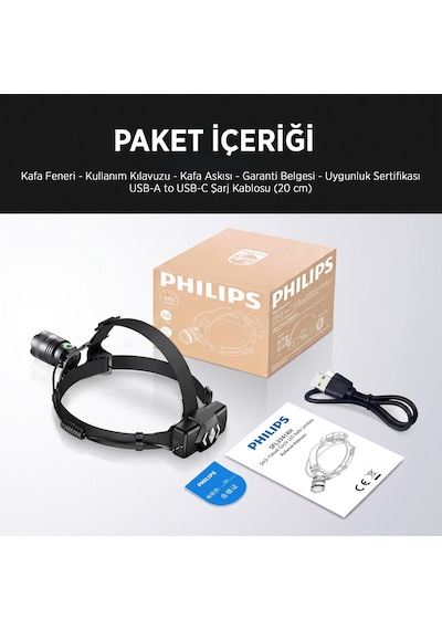 Philips Sfl3341 10w Led 650 Lümen 3600mah Teleskopik Zoomlu 5 Işık Modlu Şarjlı Profesyonel Kamp Ve Kafa Lambası Siyah