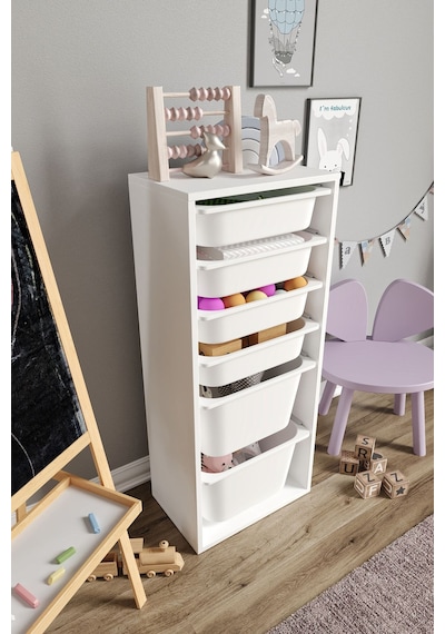%100 Mdf - Large Mono 6 Sepetli Oyuncak Dolabı Beyaz