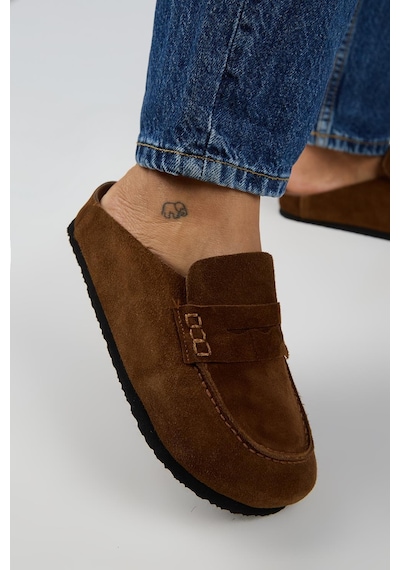 Manijero Ziva 2 Kadın Hakiki Deri Loafer Sabo Taba Terlik