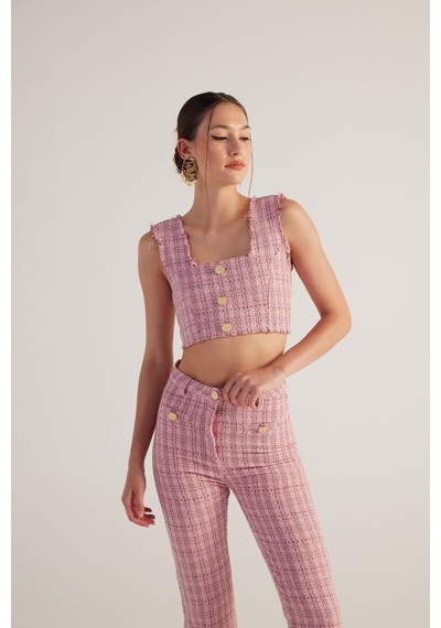 Holly Lolly Tüvit Kumaş Crop Tweed Büstiyer Pembe