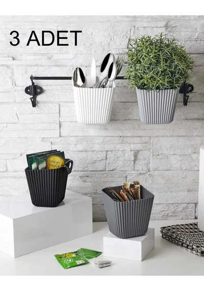 223 3'lü Düzenleyici Organizer Kaktüs Saksısı Asılabilir Organizer Plastik 10 X 15 Gri Diğer