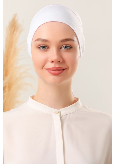 Melodi Scarf Kadın Tesettür Dikişsiz Silikonlu Kaymaz Bone Beyaz Beyaz-beyaz Beyaz