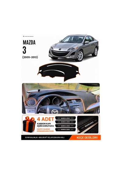 Mazda 3 2009-2013 Uyumlu Torpido Koruma, Torpido Örtüsü, Torpido Kılıfı - Siyah Kahverengi