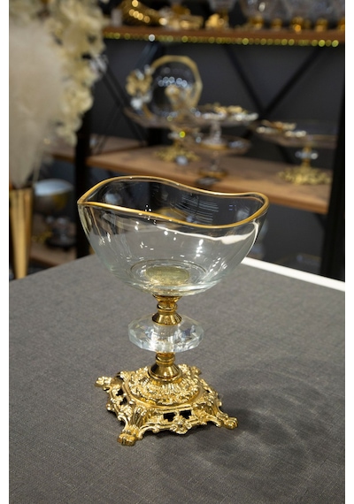 Argkristal Metal Ayaklı Vira Gold Detaylı Sütlü Tatlı Kasesi - Dondurmalık - Çerezlik 6 Lı Altın