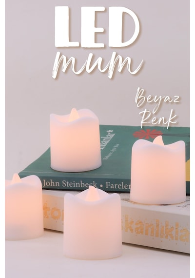 4 Adet Mat Beyaz Mini Led Mum Seti Pilli Dumansız Alevli Ledli Dekoratif Yapay Mum Dekor Işığı