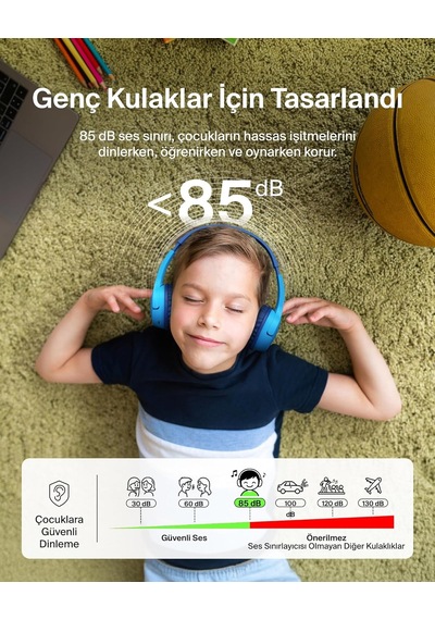 Soundform Mini Çocuk Kablosuz Kulaklık Mavi Dahili Mikrofon, 30 Saat Çalma, Eğlenceli Çıkartmalar, İphone, İpad Ve Galaxy Uyumlu