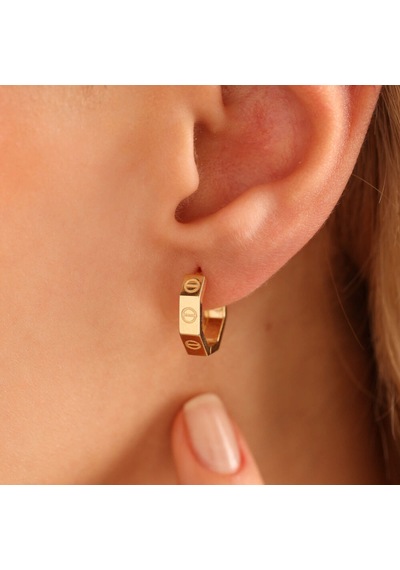 Sembol Gold Altın Halka Küpe 1.5 CM Çivi Form