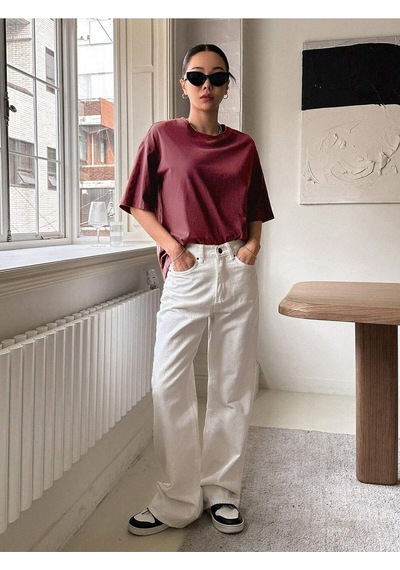 Flood Of Style Kadın Bordo Kind Hearted Baskılı Oversize T-shirt