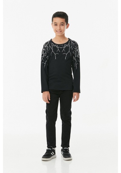 Fullamoda Baskılı Bisiklet Yaka Unisex Çocuk Body- Siyah 24MCCK890197723-Siyah