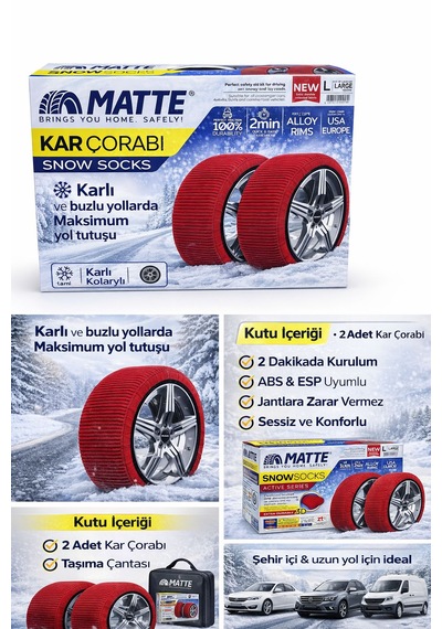 Kar Çorabı Snow Socks  L Beden Jant Çizmez Karlı Ve Buzlu Yollar İçin İdeal
