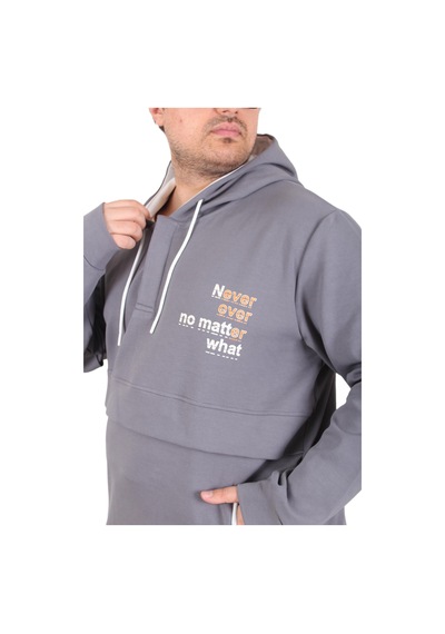 Moc Grande Mocgrande Büyük Beden Kapüşonlu Sweat Double Face Never 25706 Fume Fume