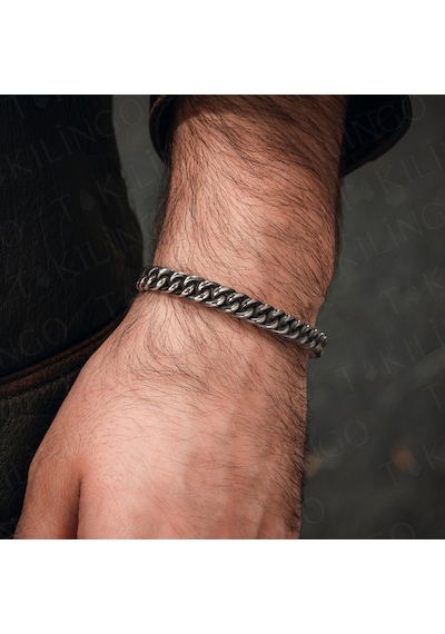 925 Ayar Gümüş Kalın Burgu Zincir Model Açık Cuff Ayarlanabilir Erkek Bileklik Gümüş