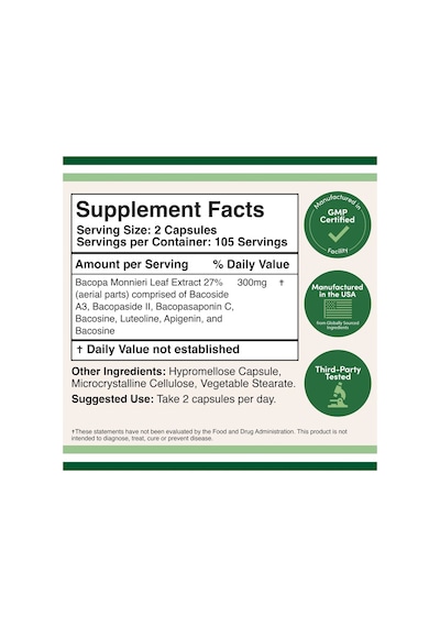 Bacomind Bacopa Extract Supplement 300mg 210 Kapsül Bacopa Monnieri Extract
