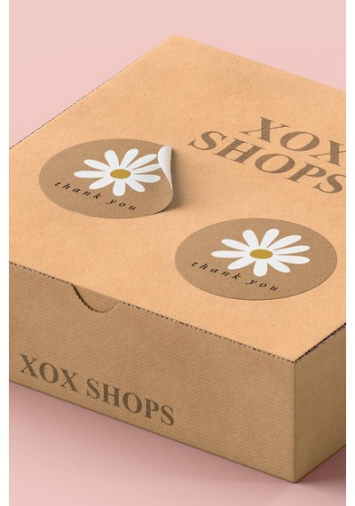 Kraft Papatyalı Thank You Kargo Paketleme Sticker 3x3cm St2108 Çok Renkli