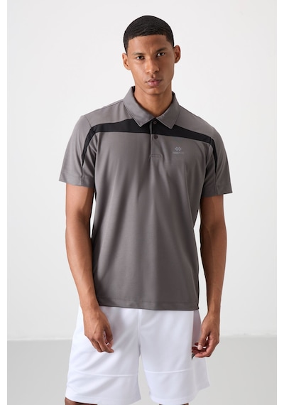 Tommy Life Koyu Gri Polyester Nefes Alan Dokulu İnce Esnek Standart Fit Polo Yaka Erkek Performans T-shirt - 8 Koyu Gri