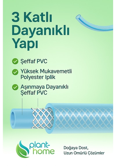 Şeffaf Su Hortumu 15 Metre 1/2 İnç 3 Katlı Pvc Bahçe Sulama Hortum