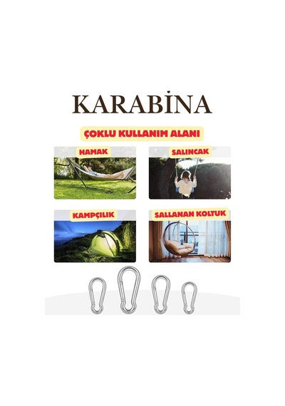 12 Mm Kilitli Karabina Paslanmaz Çelik Karabina Kamp Ekipmanı Tırmanma Dağcılık Salıncak Hamak Askı Gümüş Gümüş