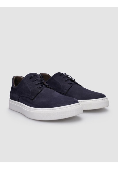 %100 Hakiki Deri Lacivert Nubuk Bağcıklı Erkek Sneaker-lacivert Lacivert