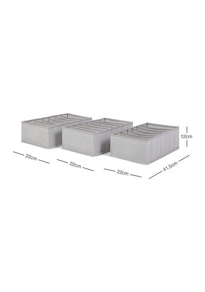 Ocean Home Textile 3'lü 7 Bölmeli Gri Balıksırtı Çekmece Düzenleyici Set