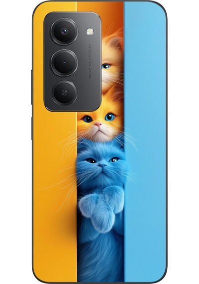 Redmi 15 Uyumlu Mavi Sarı Kediler Baskılı Silikon Kılıf Renkli