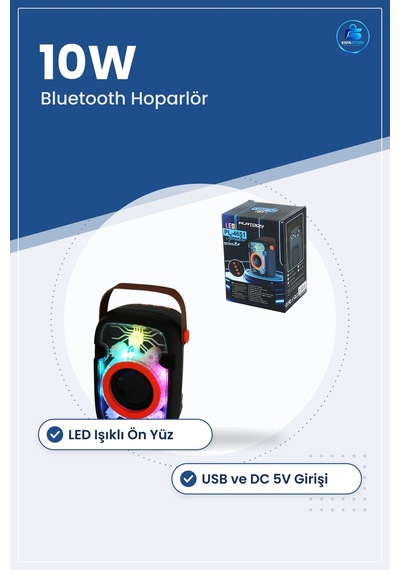 Bluetooth Hoparlör 10w Usb & Dc 5v Taşınabilir Led Işıklı Kablosu