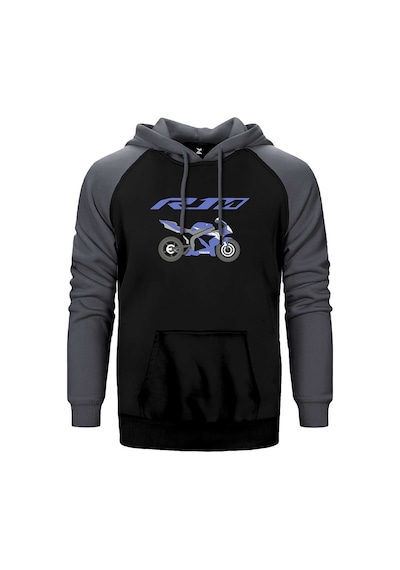 Yamha R1 M Blue Gri Renk Reglan Kol Kapşonlu Sweatshirt Gri