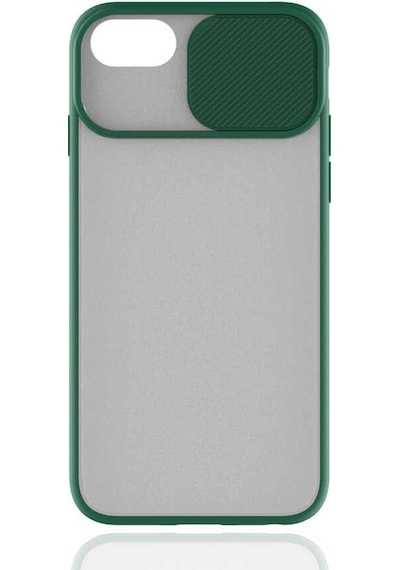 Kilifone - Apple Uyumlu iPhone 7 - Kılıf Slayt Sürgülü Arkası Buzlu Lensi Kapak - Koyu Yeşil
