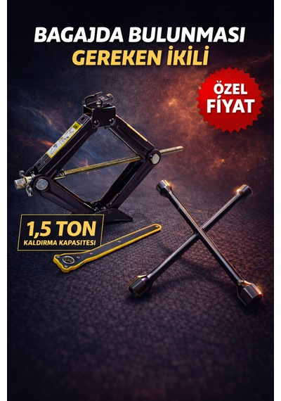 Oto Kriko Seti Ve Bijon Anahtarı Araç Bagaj Krikosu Lastik Değiştirme Tam Set